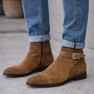 Doucal's Suede Jodhpur Boots Mens 42 US 9 Brown Made In Italy Buckle Ankle Boot